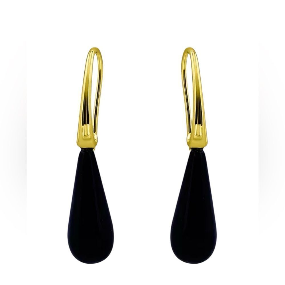 Macy's 14K Gold Plated Genuine Onyx Stone Teardrop Earrings